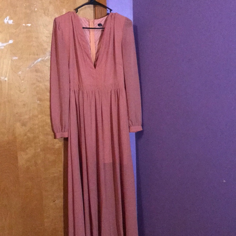 Windsor | long natural colored dress w/ deep V